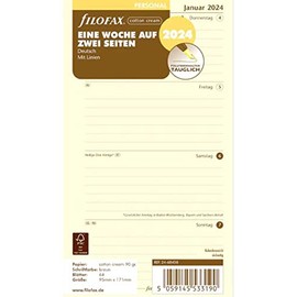 FILOFAX 2024 Personal Calendar Insert 1 Week on 2 Pages Cotton Cream (German)