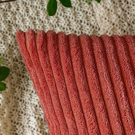 EMEMA Fall Terracotta Throw Pillow Covers Corduroy Decorative Soft Striped Square Cushion Covers Spring Pillowcases for Couch Sofa Bedroom Chair Car 18x18 Inch Set of 2