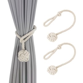 Gohytal Tiebacks for Curtains, Pack of 2 Curtain Tiebacks White, Curtain Holders, Tiebacks for Curtains, Curtain Rope Tieback Cotton Hand Knit Curtain Holder Clips for Bedroom, Office Decoration