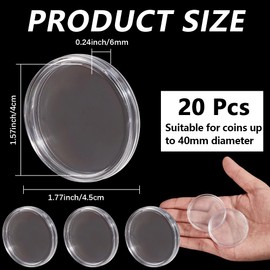 CREATCABIN 20Pcs Clear Round Coin Holder Acrylic Coin Box Silver Eagle Dollar Holders Collect Organizer Protector Covers Container Display Case for Collectors Specie Collection Supplies 1.75 Inch