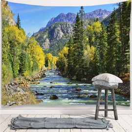 YISURE Forest Nature Mountain Tapestry Extra Long, Extra Wide Landscape Green Trees Scenery Wall Hanging Tapestries, 140x90 Inch