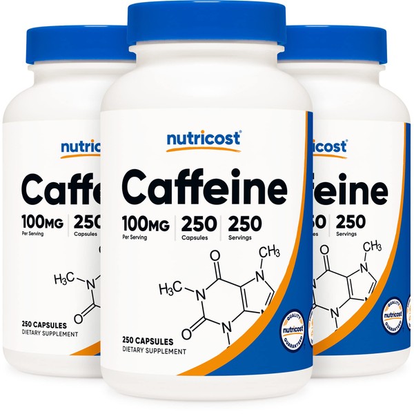 Nutricost Caffeine Pills 100mg Per Serving, 250 Capsules (3 Bottles)