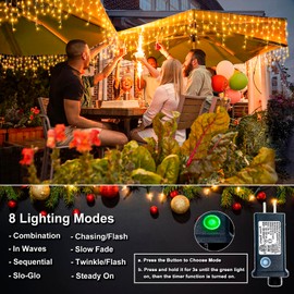 XmasBokeh Christmas Lights Outdoor, 16.5FT 200 LED Icicle Lights for Outside with 8 Modes Waterproof, Connectable Curtain String Light for Bedroom, Home, Eaves, Party, Wedding Decorations, Warm White