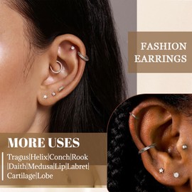 RUISPEED Ohrringe Set 12 Stück 316L Chirurgischer Stahl Hypoallergene Flache Push-in Stecker mit CZ Stein für Helix Tragus Conch Nasenpiercing Ohrringe für Damen und Herren