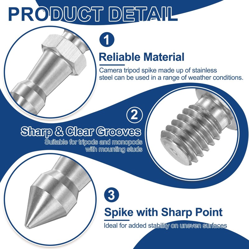 PATIKIL 3/8インチスレッド三脚スパいク ステンレス製カメラ三脚グラウンドスパいクスクリュー（1.49"/38mm） モノポッドレッグ交換部品 シルバー