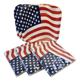 Patriotic American Flag Paper Party Pack, (36) Plates, (54) Napkins