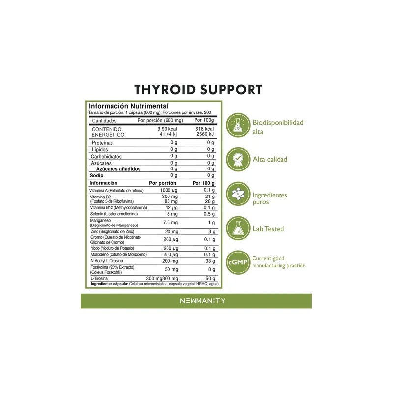 Suplemento en cápsula Newmanity Minerales/Vitaminas de Thyro-T x 200cápsulas