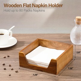 Napkin Holder for Table, Wooden Napkin Dispenser with Side Large Opening for Paper Napkins, Farmhouse Style Square Napkin Holder, Home Kitchen Dining Tabletop Decor