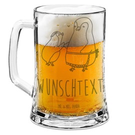 Mr. & Mrs. Panda Personalisierter Gravur Bierkrug Pinguin mit Kind - Personalisierte Geschenke, Muttertag, Danke Mama, Tonkrug Mit Namensdruck,