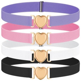 EDLMKM 4 Pack Girls Elastic Beltss, Kids Belt Adjustable Stretch Belts with Heart Buckle for Boys Girlss, Girls Belt for Kids Toddler, GGirls Belts Age 7 to 10, Childrens Beltss, Pink Beltt