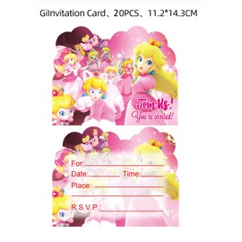 LEOWEST 20pcs Princess Peach Birthday Party Invitations,Princess Peach Invitations Birthday Party Supplies Decoration (Invitations3)