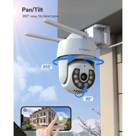 TMEZON Surveillance Camera Outdoor, 2K Wireless PTZ WLAN IP Camera Outdoor Camera with Colour Night Vision, PIR Motion Sensor, Siren/White Light Alarm, 2.4GHz WiFi (PTZ Camera)