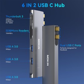 USB-C Hub Adapter for MacBook Air M1 MacBook Pro 2021/2020/2019/2018, 7-in-2 Adapter Mac with 3 USB 3.0, 4K@60Hz HDMI, SD/TF Card Reading, Thunderbolt 3 & USB C