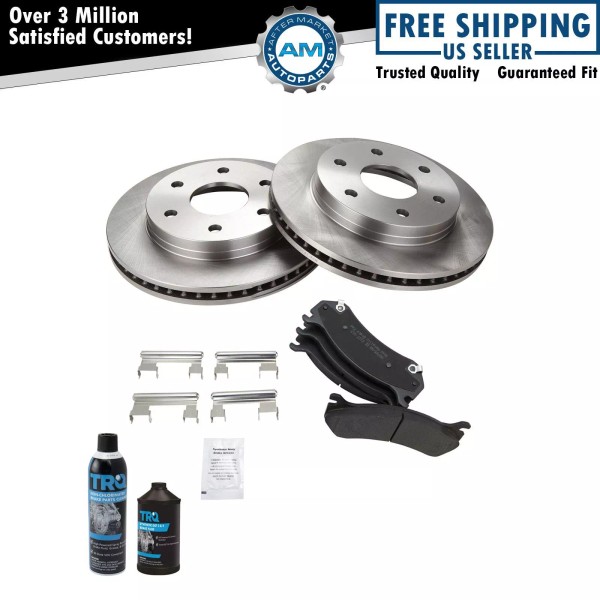 AM Autoparts Front Metallic Brake Pad & Rotor Kit w/Fluids
