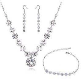 Crystalline Azuria Women 18ct White Gold Plated White Zirconia Crystals Wedding Set Strand Necklace Dangle Earrings Bracelet