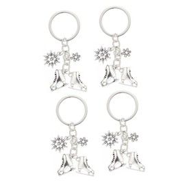DEARMAMY Pack of 4 Ice Skate Key Fob Child Ice Skate Key Fob Winter Key Chain Ice Skate Charm Keyring Backpack Pendant, silver