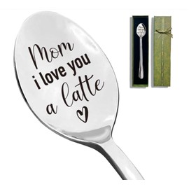 I Love You Mom Coffee Spoons - Stainless Steel Dessert Spoon, Tea Cafe Espresso Coffee Lovers Gift for Her, Mom Birthday Gift Spoons