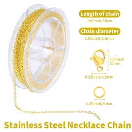 YBEATY 33ft Gold Plated Chain Stainless Steel Cable Findings DIY Jewelry Pendant Making Supplies Non Tarnish Roll with Lobster Clasps Jump Rings for Necklace Bracelet Craft