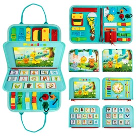 Achiyway Busy Board for Children - Activity Board Montessori Toy from 1 2 3 4 5 Years, Motor Skills Learning Toy for Boys and Girls, Travel Toy for Identifying Alphabets, Numbers, Colours and Shapes