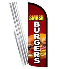 Vista Products Smash Burgers Premium Windless Feather Banner Flag Kit (Flag, Pole, & Ground Mt)