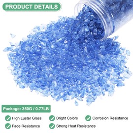 M METERXITY High Luster Fire Glass Gravel Stone, Glass Gems, Crushed Glass, Broken Glass Pieces for Crafts/Vases/Aquarium/Garden Decorations 3-6mm, 350g/0.77-Pound [Light Blue]