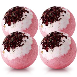 KASTU Dried Flower Bath Salt Balls,4 Pack,Rose Extract Essential Oils,Moisturizing Dry Skin,Fizzy Spa,Relaxation,Self Care,Stress Relief,Relaxing,Bubble Bath Bomb Gifts Idea for Men Women