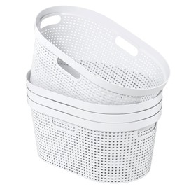 Idotry 40 L Large Plastic Laundry Hamper, Ventilated Clothes Basket with Handles, White, Pack of 4