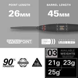 TARGET Darts Scope Steel Tip Swiss Point Darts, 90% Tungsten Dart Set, Barrel 03-23G | Steel Tip Dart Sets, Red & Black Darts, Professional Dart Set with Swiss Points & Tool