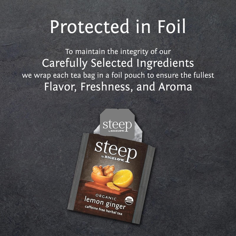steep by Bigelow Organic Lemon Ginger Herbal Tea, Caffeine Free,