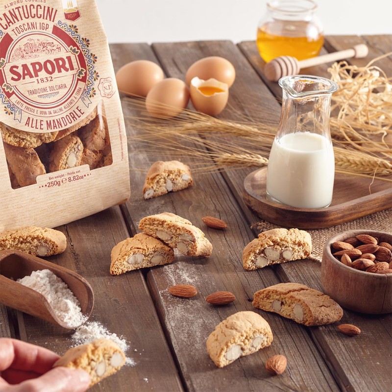 Sapori Cantuccini Toscani IGP alle Mandorle, Biscotti Tradizionali Italiani, Confezione