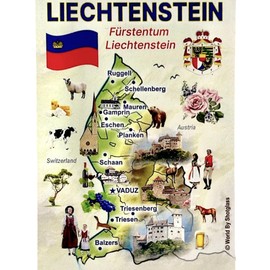 Liechtenstein Graphic Map and Attractions Souvenir Fridge Magnet 2.5" X 3.5"