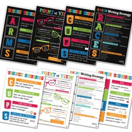 8 Option Colorful Writing Strategy Posters, 4 Pieces Writing English Poster English Classroom Décor for Middle High School Must Haves Writers Writing Guide English Teacher Posters Sets 10x14 Inches