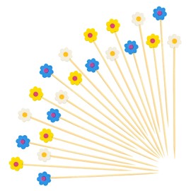 100PCS Colorful Flower Cocktail Picks 4.7 Inch, Fancy Toothpicks for Appetizers Bamboo Floral Picks Fruit Skewers for Appetizers Food Sandwiches Drinks Party Decoration (Colorful Flower)