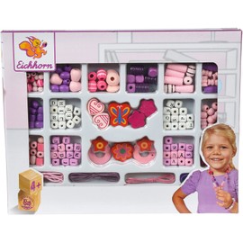 Eichhorn 100003425 - Holzperlen-Set Buchstaben, ca. 190-tlg., bunt, versch. Farben und Formen, inkl. Schnüren und Verschlüssen, Ahornholz