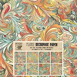 Decoupage Paper Pack (24 Sheets 6"x6") Flowers Swirls in Pastel # Vintage Styled Pattern Paper for Decoupage, Craft and Scrapbooking