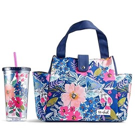 Fit & Fresh Westport Adult Insulated Lunch Bag with Side Pouches & Carry Handles, Complete Lunch Kit Includes Matching Tumbler & 2 Containers, Tabitha Floral