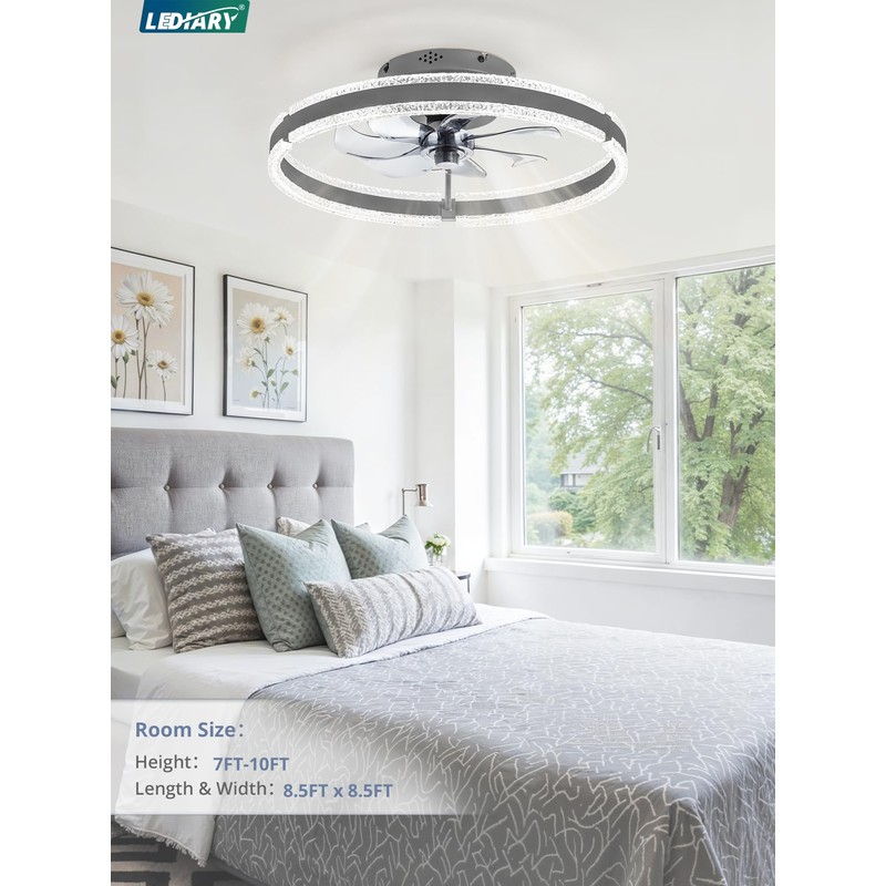 LEDIARY Ceiling Fans with Lights and Remote, 20'' Low Profile