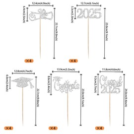 15 PCS 2025 Graduation Centerpiece Sticks Diploma Grad Cap Class of 2025 Table Flower Centerpieces Congrats 2025 Senior Graduation Floral Decorations for 2025 Graduation Theme Party Supplies Silver