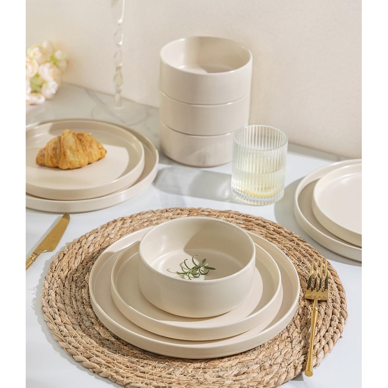 TheTerra Ceramic Dinnerware Sets for 4, 12 Pieces Handmade Reactive
