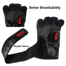 SOTF Guantes de boxeo para adultos, guantes de entrenamiento para artes marciales mixtas, guantes de boxeo para lucha, dedos abiertos, para mujer, color rojo