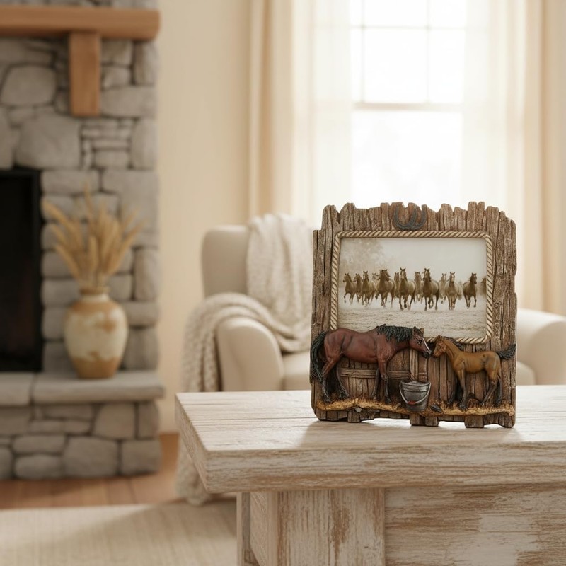 Comfy Hour 7.48" x 7.75" Double Horse Figurine Photo Frame,