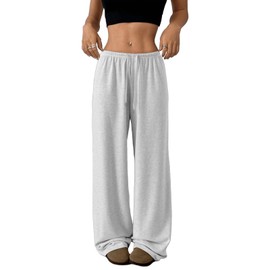 Djeanxa Low Rise Sweatpants for Women Y2K Straight Wide Leg Sweat Pants Drawstring Baggy Lounge Pants with Pockets Grey