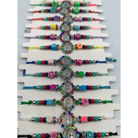 Trendy Wholesale Lot of 12 Guadalupe Multicolor String Bracelet Adjustable