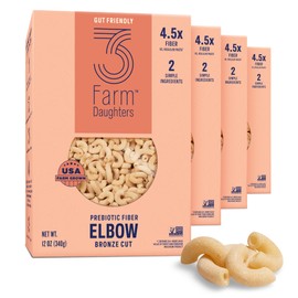Three Farm Daughters High Fiber Elbow Macaroni Pasta Pack, Low GI, Non GMO Elbow Pasta Noodles, Low Net Carb, Made in the USA, 12 oz. (4 Pack)