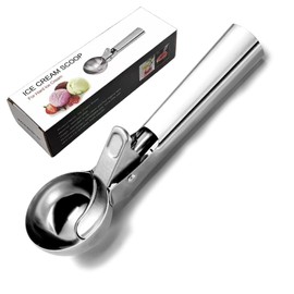 Amazleer 18/8 Stainless Steel Ice Cream Scoop with Trigger Ice Cream Spoon for Ice Cream and Cookie Dough, Silver (1)