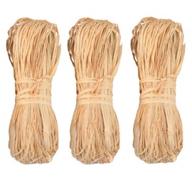 WORUIB 3 Bundles Brown Raffia Straw For Gift Wrapping, DIY Crafting, Decorating & Gardening - 150g Natural Raffia Straw