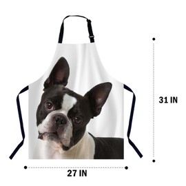 Xuwenz Boston Terrier Bib Apron with Adjustable Neck for Men Women,Suitable for Kitchen Cooking Chef Grill Bistro BBQ Apron
