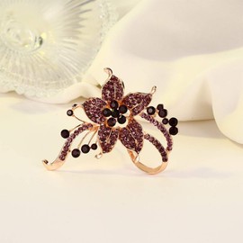 Flower Crystal Brooches Pins Fashion Beautiful Created Dark Red Rhinestone Floral Brooch Good Idea for Party Dance Wedding Banquet for Elegant Women Girl(Plum crystal flower brooch)