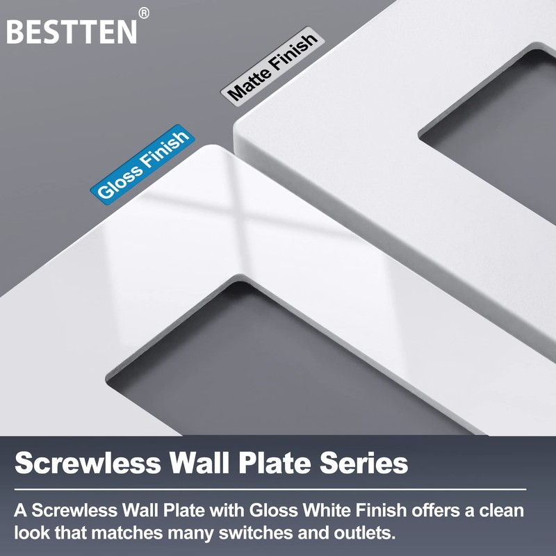BESTTEN 5 Pack Screwless Decorator Wall Plate, 2 Gang Decorative