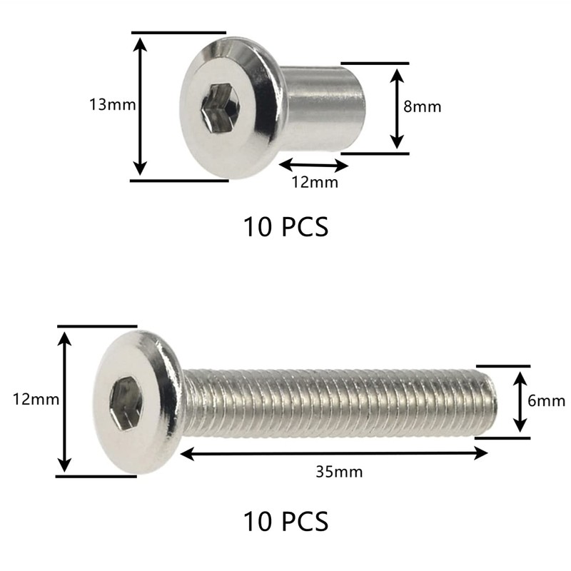 10 Sets M6*35 Hex Socket Furniture Pair-Locking Connection Screws Bolts